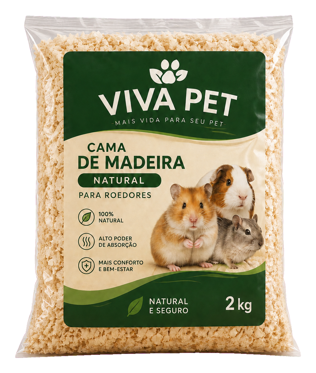 Embalagem de 2 kg de cama de madeira natural Viva Pet para roedores