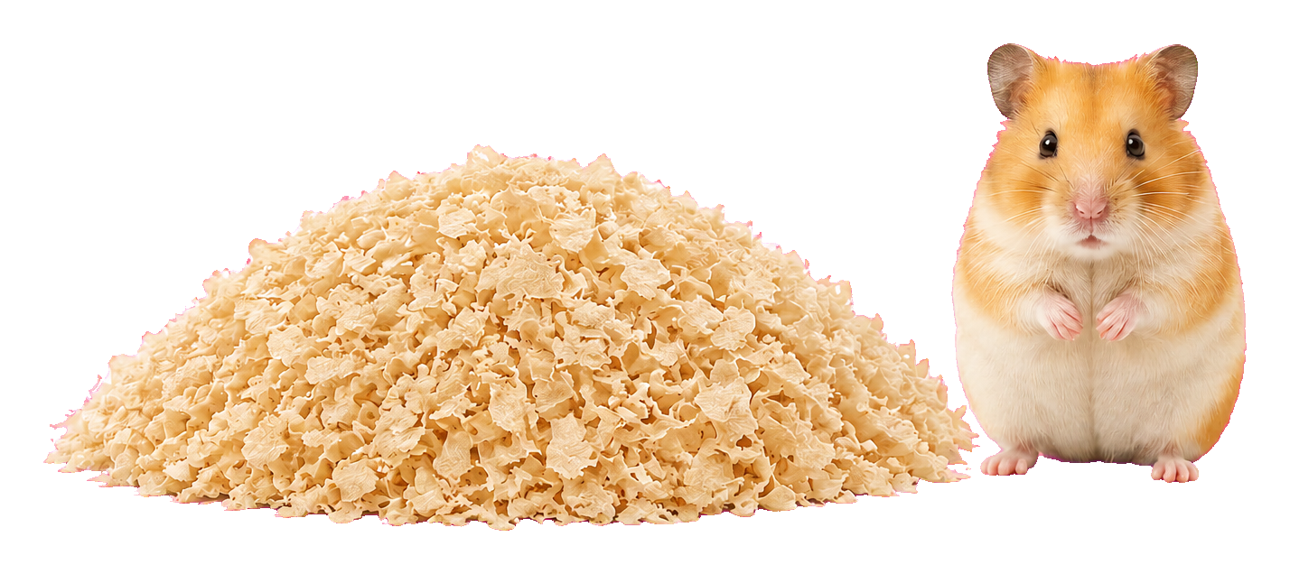 Hamster ao lado de maravalha natural para forração
